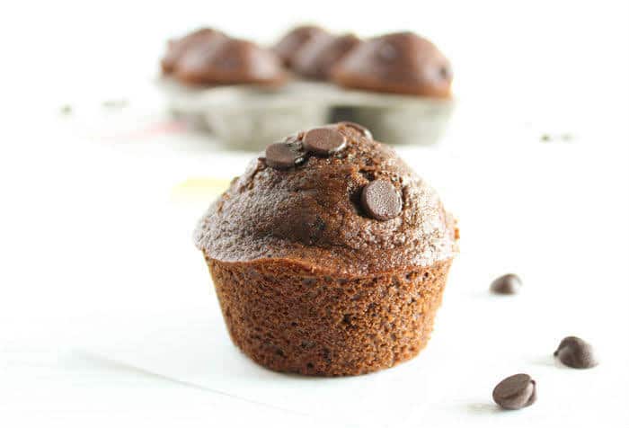 Close up of Whole Grain Double Chocolate Muffins