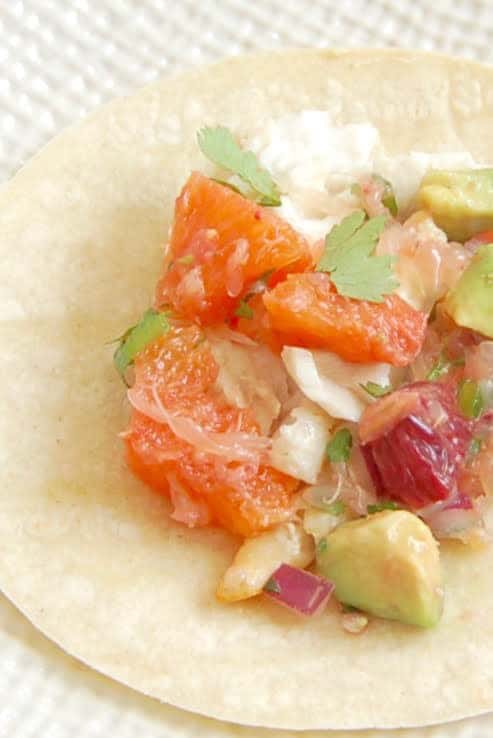 Close Up of Fish Tacos with Citrus Salsa