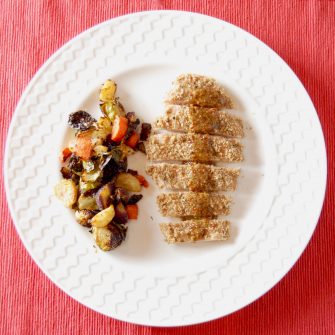 Satisfy your kids' cravings for chicken fingers in a healthier way with this crispy whole grain baked panko crusted chicken. Serve with a simple honey mustard sauce for a dinner the whole family will love. via JessicaLevinson.com | #dairyfree #nutfree #recipe #chicken #weeknightdinner