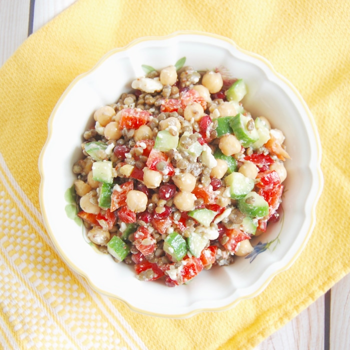 Lentil Chickpea Salad in Bowl