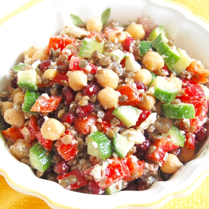 Lentil Chickpea Vegetable Salad Recipe Close Up