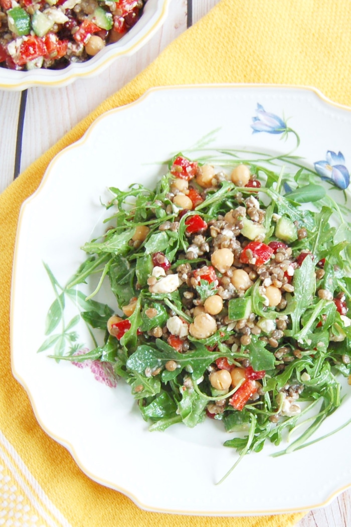 Lentil Chickpea Vegetable Salad on Plate