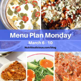Nutritioulicious Menu Plan Monday week of March 6, 2017, including Baked Eggs with Tomatoes, Feta, and Croutons @Zestfulkitchen, Farinata with Mozzarella, Tomatoes, & Pesto Drizzle, Sun-Dried Tomato, Spinach, and Goat Cheese Baked Oatmeal Frittata, Citrus Fennel Salad, and Homemade Tomato Sauce with Mushrooms @jlevinsonrd.