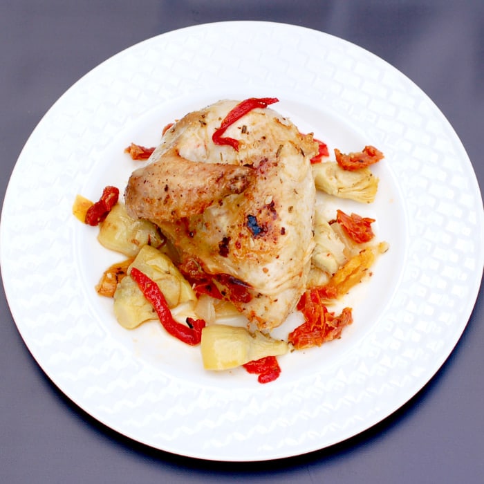 Roasted Chicken with Artichokes, Peppers, and Sun-Dried Tomatoes 