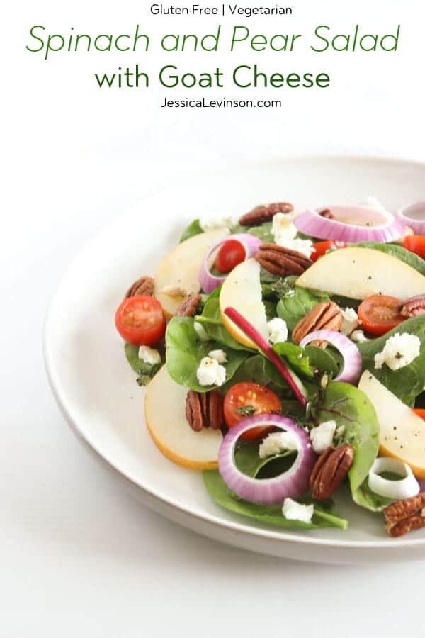 Spinach and Pear Salad with Goat Cheese with Text Overlay