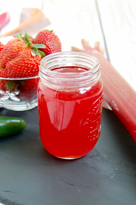 Simple syrup for Spicy Strawberry Rhubarb Margaritas