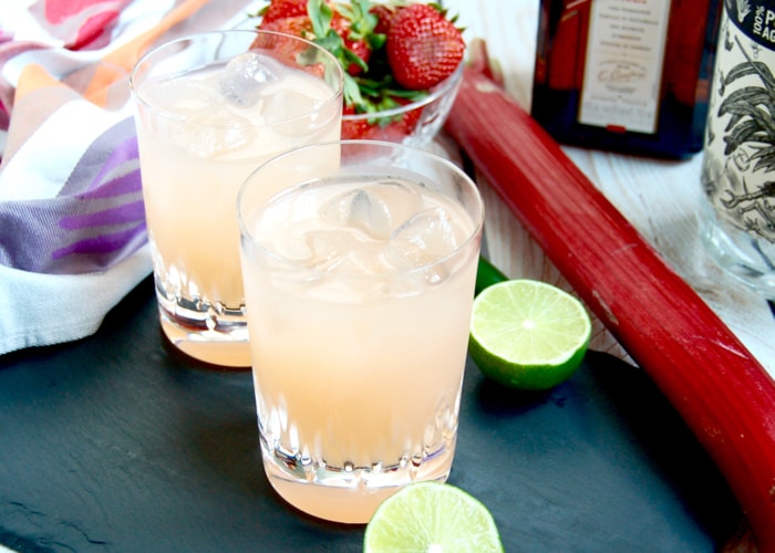 Spicy Strawberry Rhubarb Margaritas spring cocktail