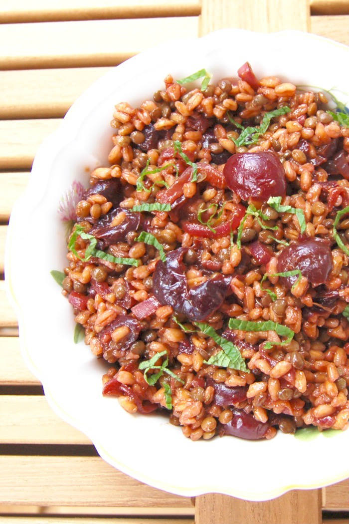 Roasted Cherry Farro Salad Closeup