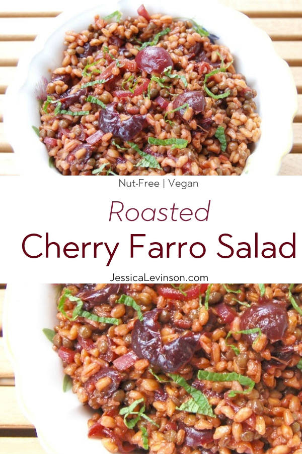 Roasted Cherry Farro Salad with Text Overlay