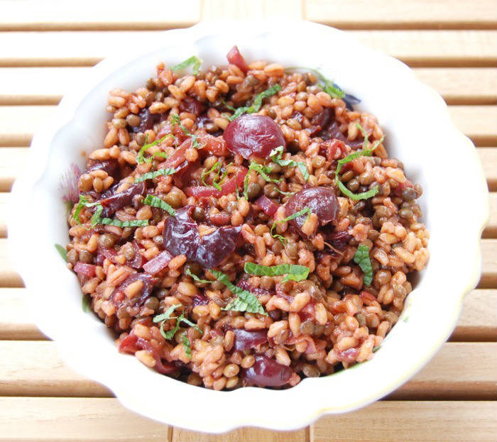 Roasted Cherry Farro Salad in Bowl