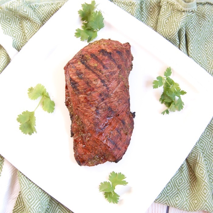 Grilled Cilantro Lime Steak on White Plate