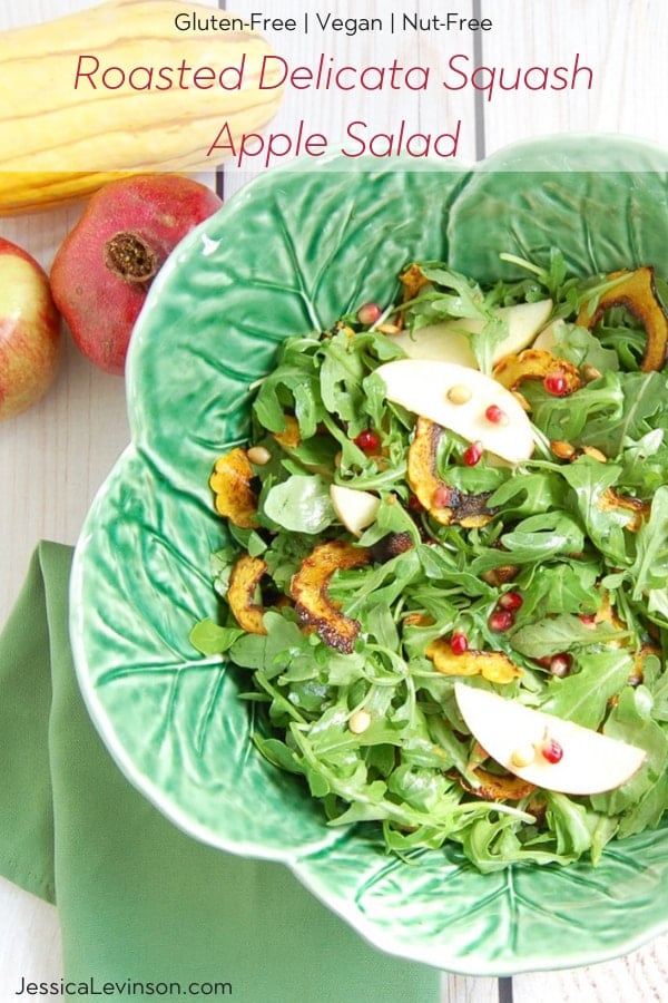 Roasted delicata squash apple salad with text overlay