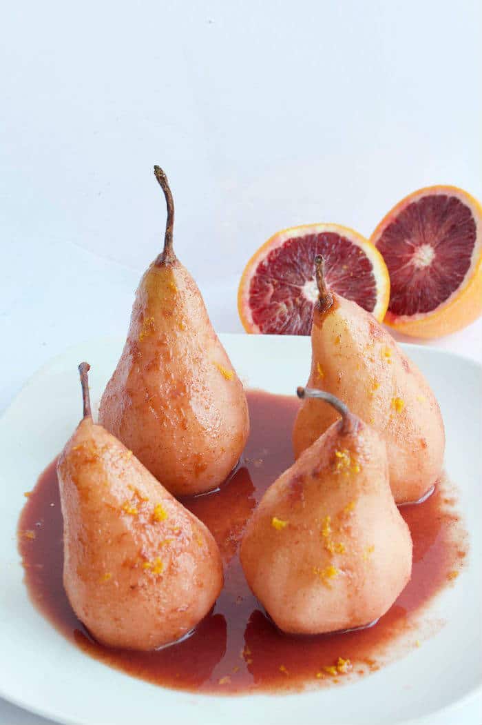 Blood Orange Poached Pears on Plate