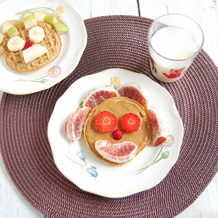 whole grain waffles with peanut butter and fruit 