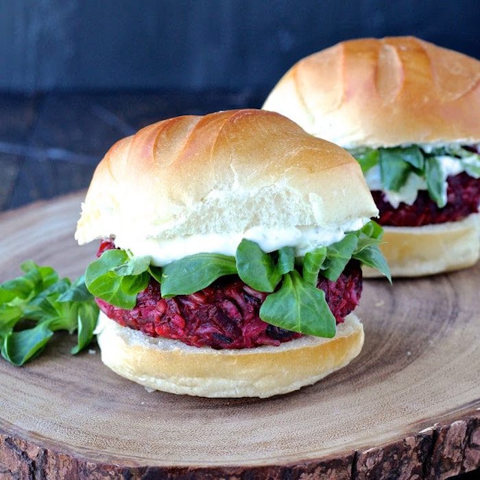 Smoky Beet Burgers with Goat Cheese Yogurt Spread @ The Foodie Physician