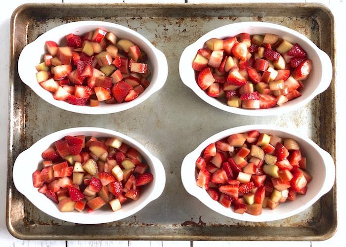 Strawberry Rhubarb Crisp Filling on Tray