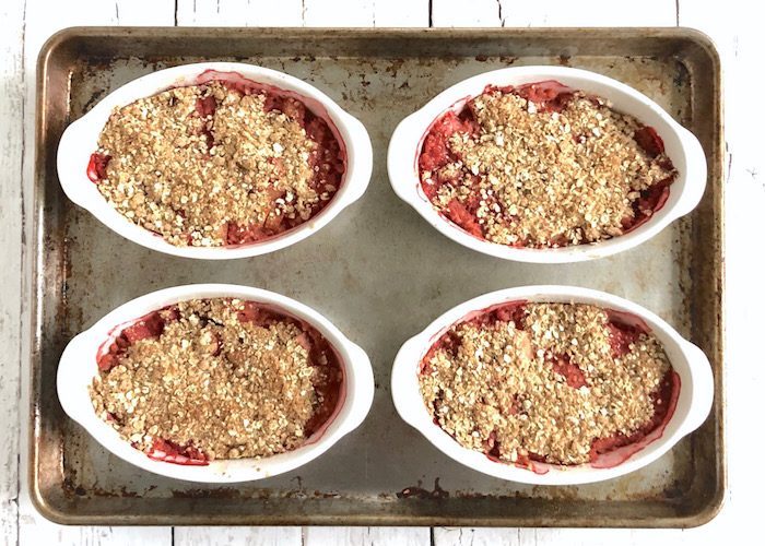 Strawberry Rhubarb Crisp on Baking Tray