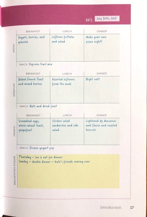 Sample menu plan from 52-Week Meal Planner workbook