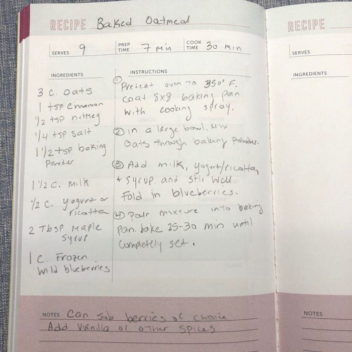 Sample recipe page from 52-Week Meal Planner workbook