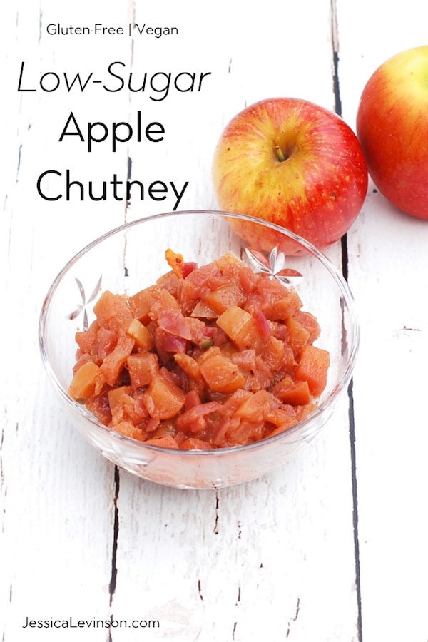 This sweet and spicy, low-sugar apple chutney is full of flavor and a delicious homemade condiment to serve with chicken, fish, and meat. It's also a great addition to a cheese plate.