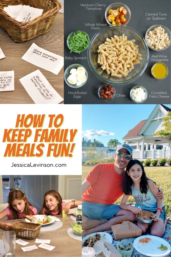 collage of pictures showing how to keep family dinner fun